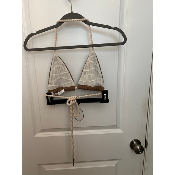 Ricki Brazil Bamboo Rope Tie Bikini Top Brown S Sexy Club Wear Resort Knit Party - Picture 8 of 10